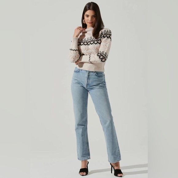 NWOT ASTR THE LABEL Maria Knit Sweater - Medium, Ivory/black/pink Fair Isle - Picture 3 of 10